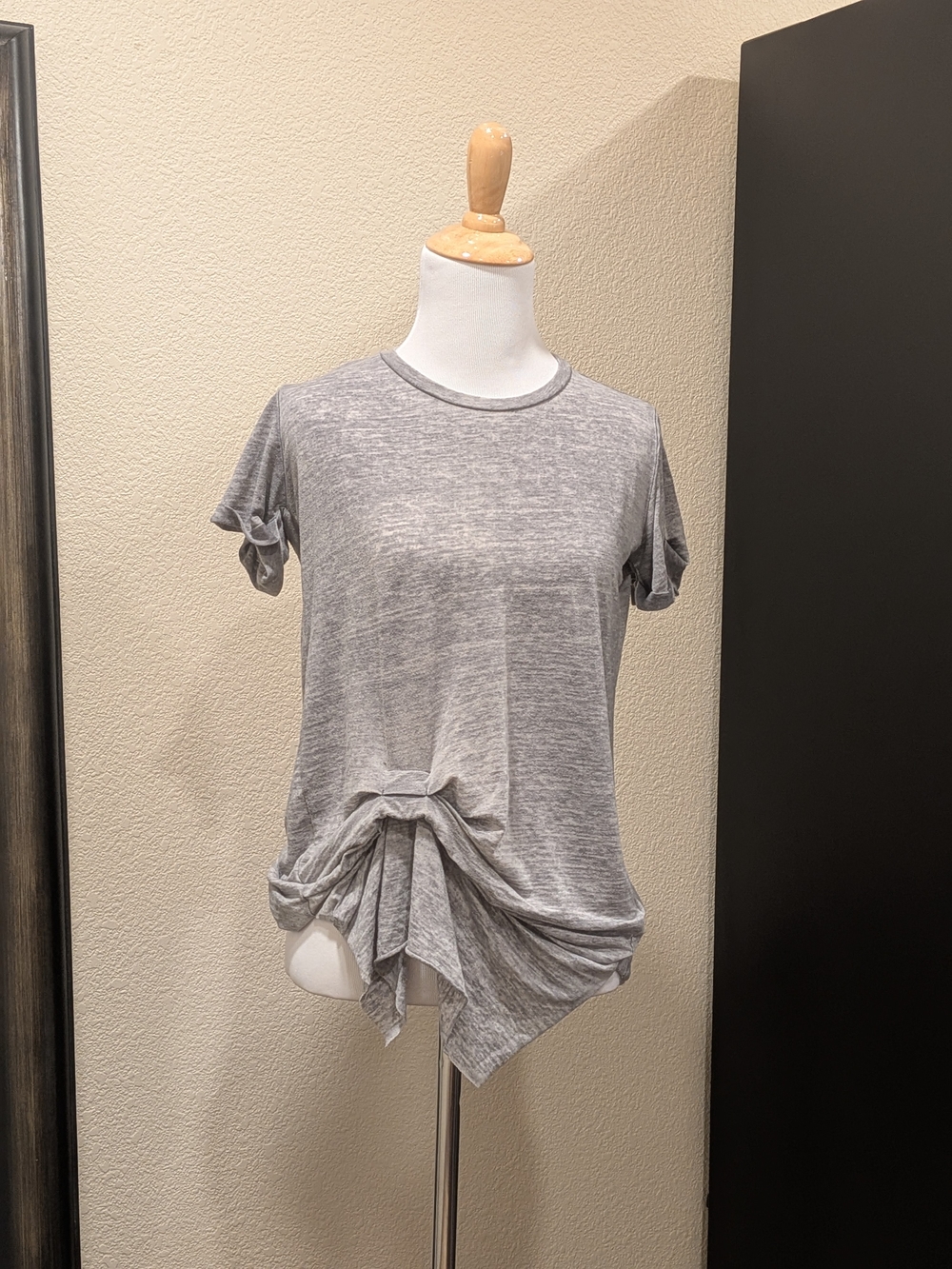 AllSaints Gray Asymmetrical Tie Draped T-Shirt XS
